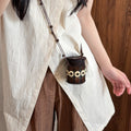 Brown Coconut Shell Beaded Woven Mini Crossbody Pouch view 3