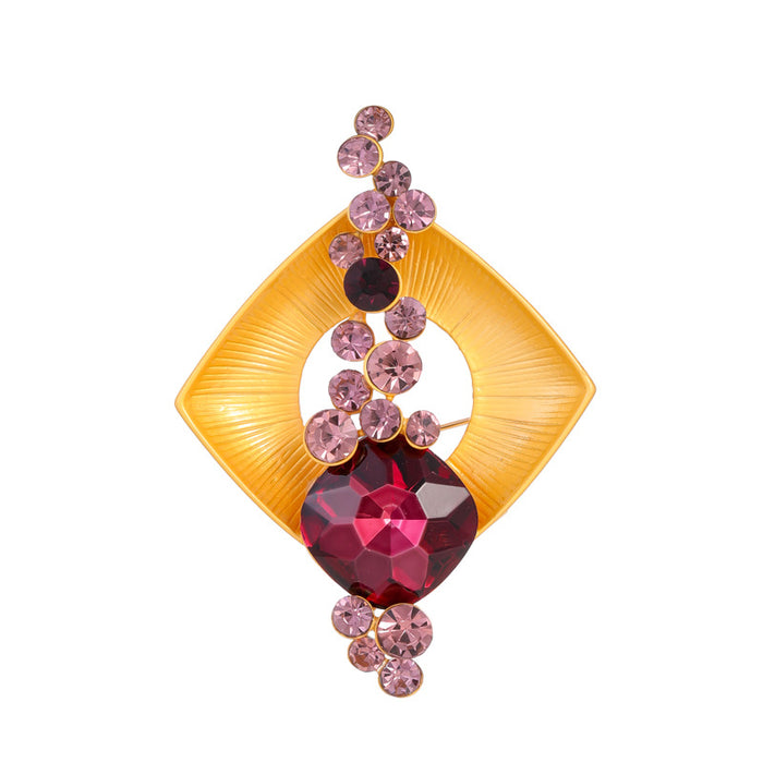 Pink Red Square Geometric Crystal Two Designs Metal Brooch Pin