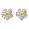 Gold White Enamel Flower Stud Earrings Beaded Centers view 5