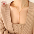 Gold Y Lariat Necklace Bead Stations Dual Chain Tassels view 3