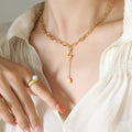 Gold Letter M Paperclip Chain Necklace Round Disc Tassel view 1