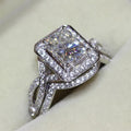 Rectangular Halo Stone Twisted Pavé Ring in Silver Tone view 1