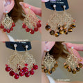 Filigree Floral Bead Chandelier Earrings In Two Colors view 1