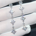 Long Diamond Shape Crystal Drop Earrings in Silver Tone view 2