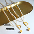White Pearl Letter D Cube Tassel Pendant Gold Necklace view 2