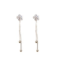 Silver Crystal Flower Stud Earrings Dual Chain Tassel Drops view 4