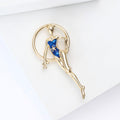 Gold Rhythmic Gymnast Brooch Blue Enamel Leotard Hoop Pin view 3