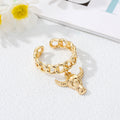 Gold Tone Curb Chain Heart Animal and Smiley Charm Rings view 4