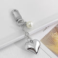Puffy Metal Heart Charm Keychain With Bow Or Pearl Accent view 3