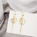 Gold Leaf Loop and Long Bar Statement Drop Earrings view 4