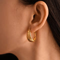 Textured Crescent Hoop Lever Back Earrings Gold Or Steel view 2