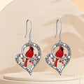 Silver Tone Red Cardinal Heart Enamel Drop Earrings view 2