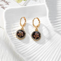 Gold Tone Rhinestone Round Pressed Flower Huggie Earrings in Nine Options view 9