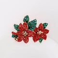 Red Crystal Flower and Green Leaf Cluster Brooch in Gold Tone view 5