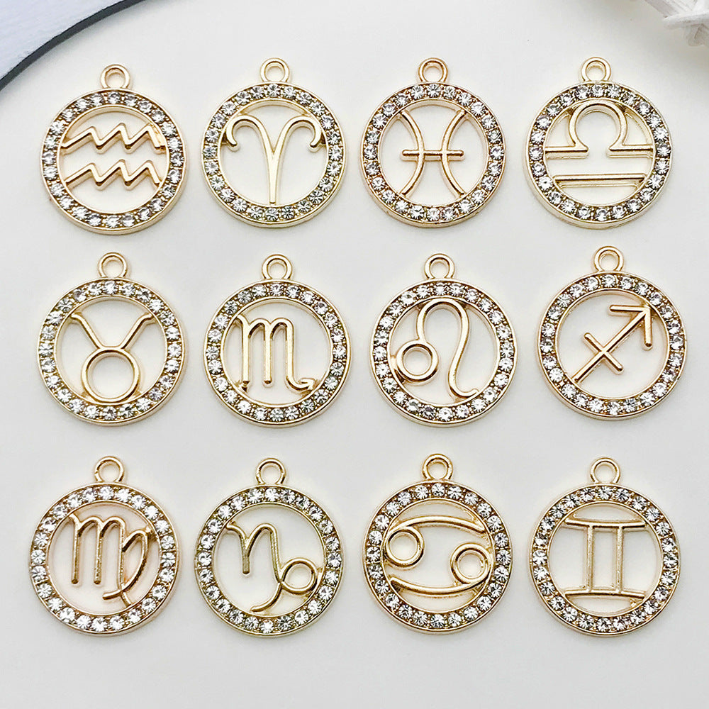 Zinc Alloy Rhinestone Zodiac Sign Charm Pendant for DIY Necklace Earrings Keychain