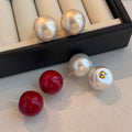 Red White and Cream Oversized Round Ball Stud Earrings view 4