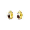 Brown Square Crystal Look Gold Tone Small Huggie Earrings view 5