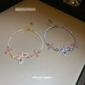 Pink Crystal Butterfly And Flower Bracelet In Gold Or Silver Tone view 4