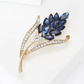 Navy Crystal Wheat Stem Brooch in Gold or Silver Tone view 3