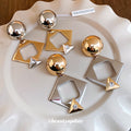Silver Tone Geometric Drop Earrings with Mirrored Panels view 1