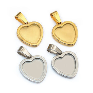 Heart Cabochon Pendant Trays in Gold and Steel Tone Finishes