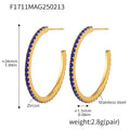 Gold Steel Pave Zircon C-Hoop Earrings A B Styles Multi Colors Sizes view 12