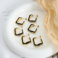 Gold Steel Black Enamel Irregular C Shape Geometric Earrings view 2