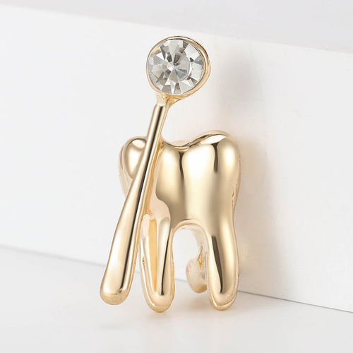 Dentist Tooth and Mirror brooch shown in angled product view