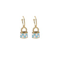 Gold Mini Handbag Earrings Checkered Quilt Pearl Styles view 5