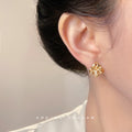 Gold Openwork Spade Filigree Center Zircon Stud Earrings view 2