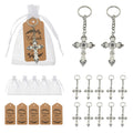 Silver Tone Ornate Cross Pendant Keychain With Split Ring And Chain view 6