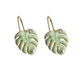Light Green Enamel Monstera Leaf Stud Earrings Pearl view 5
