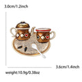 Gold Tone Enamel Tea Set Brooch Teapot Cup Tray Pin view 5