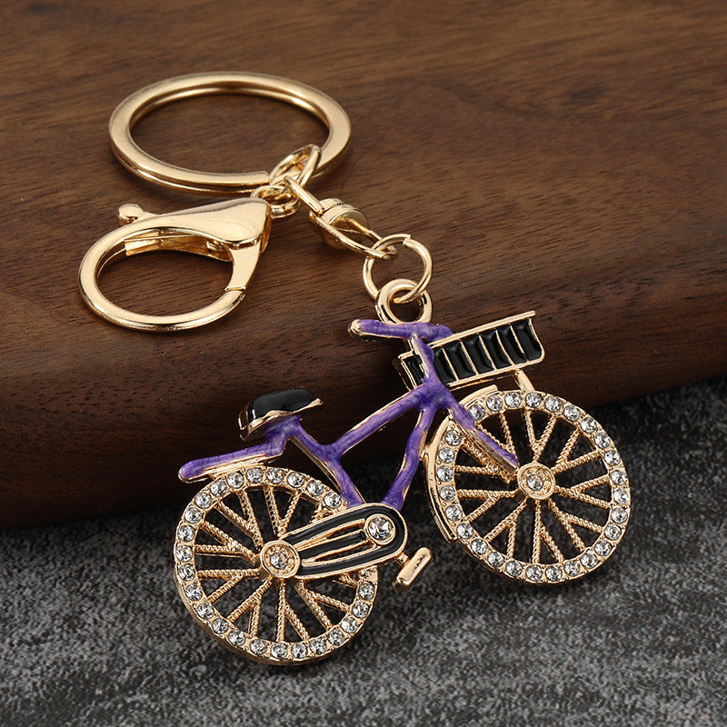 Rhinestone Bicycle Keychain Metal Sport Bike Pendant for Couple Gift