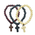 Wooden Bead Elastic Bracelet With Cross Pendant In Three Colors view 5