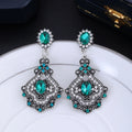 Aqua Silver Tone Green Palace Fan Crystal Metal Dangle Earrings view 4