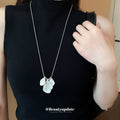 Silver Snake Chain Brushed Petal Triple Pendant Necklace view 3