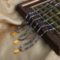 Blue Multicolor Bead Necklace Gold Oval Relief Medal view 3