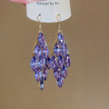 Purple Crystal Chandelier Hook Earrings with Reflective Details view 7