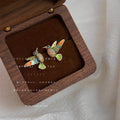 Gold Tone Multicolor Enamel Hummingbird Stud Earrings For Women view 3