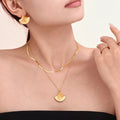 Gold Steel Fan Shell Earrings Pendant Necklace Herringbone Chain view 1