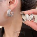 Textured Metal C Hoop Earring Sets Three Pairs Gold Silver view 2