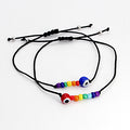 Adjustable Black Cord Rainbow Bead Evil Eye Bracelet Pair view 5