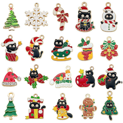 Colorful assorted shape charms arranged on a light background