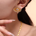 Gold Tone Evil Eye Baguette Zircon Pendant Necklace Titanium Steel view 4