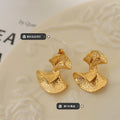 Fan Embossed Twist Stud Earrings Gold Steel Tone Pair view 2