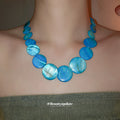 Round Shell Disc Graduated Necklace Blue Brown or Pink view 3