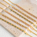 Gold Curb Chain Fringe Necklace Colored Enamel Bead Drops view 2
