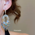 Blue and Green Faceted Stone Chandelier Hook Earrings view 4
