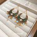 Multicolor Crescent Beaded Bohemian Statement Hook Earrings view 2